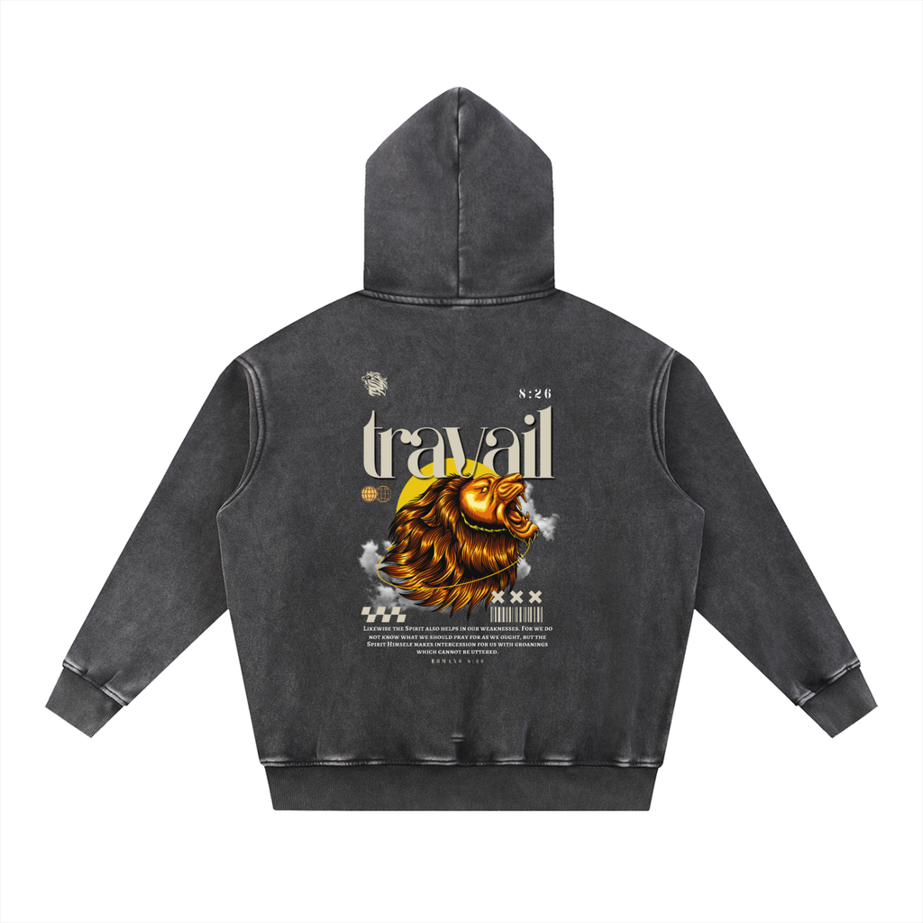 "TRAVAIL" V2 | Snow Washed Oversize Hoodie